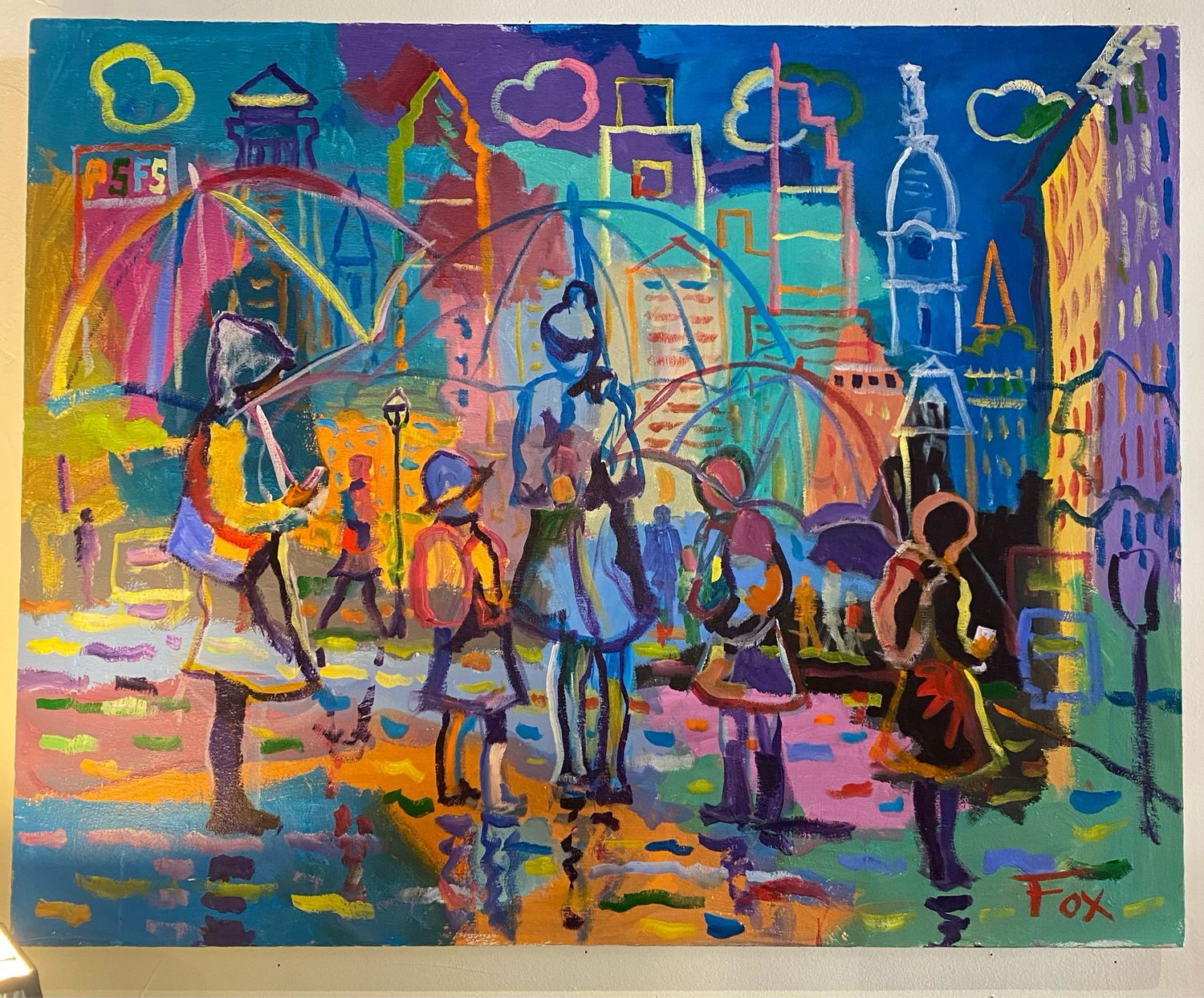 24x30 City People With Umbrellas Painting On Canvas