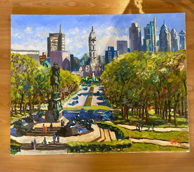 24x30 View Of City Hall From Art Musuem Painting On Canvas