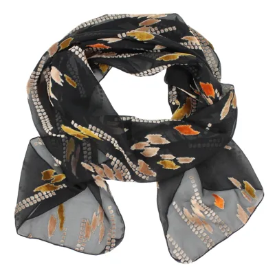 Burnout Velvet Scarf - Black and Orange