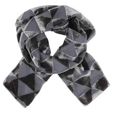 Burnout Velvet Scarf - Grey Triangles