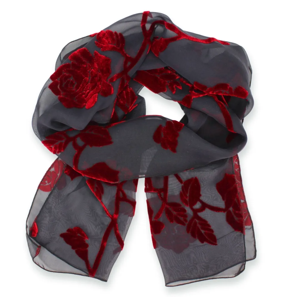 Burnout Velvet Scarf - Red Rose