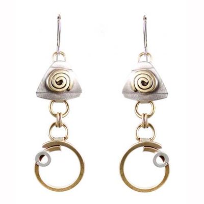 E3870 Techno Funk Earrings sterling and brass