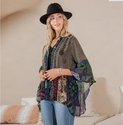 Boho Rustic : Embellished Shrug GRAVEL Large