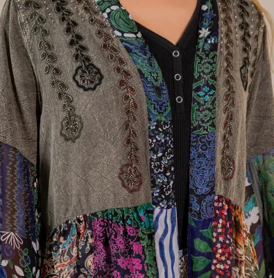 Boho Rustic : Embellished Shrug GRAVEL Medium