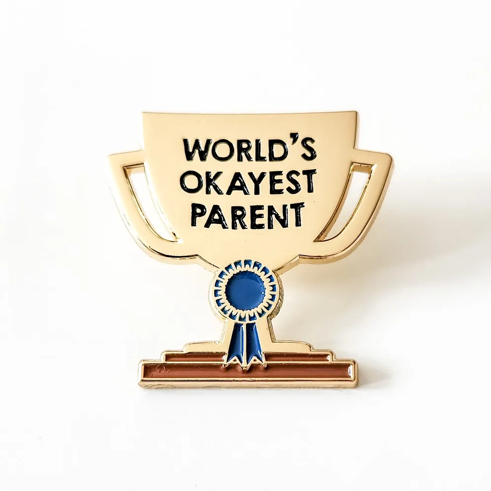 World&#39;s Okayest Parent Gold Trophy Pin