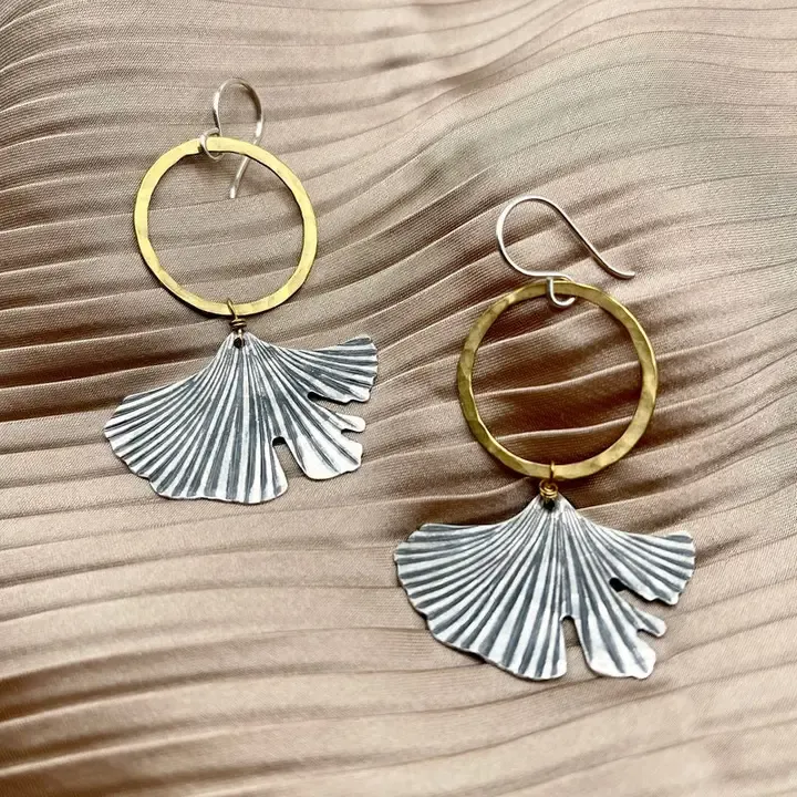 Handmade Ginkgo Earrings - Gold over Silver