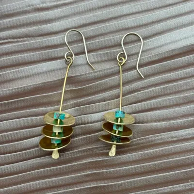 Handmade Remains Earrings - Gold Finish w/ Turquoise Stone