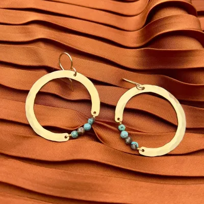 Handmade Halo Earrings - Gold Finish w/ Turquoise