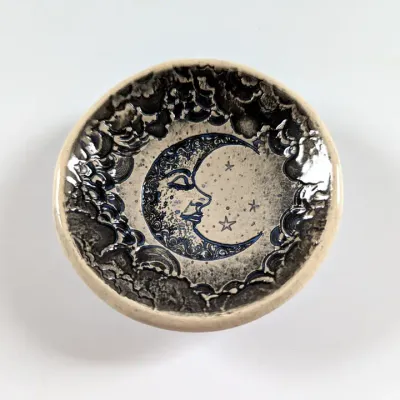 Pottery Dish Bowl - Crescent Moon (Black)