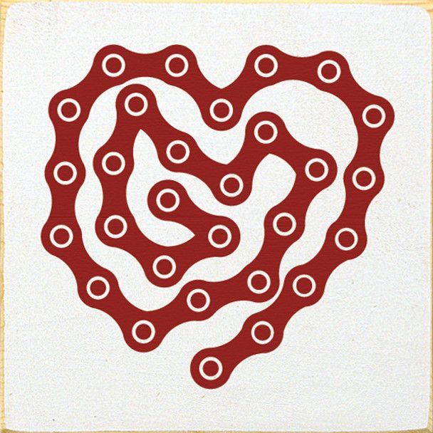 Bike Chain Heart Wood Sign - White/red