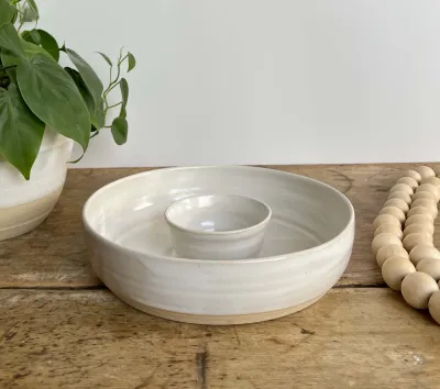 Small Chip And Dip Serving Platter Shrimp Cocktail Tray - White