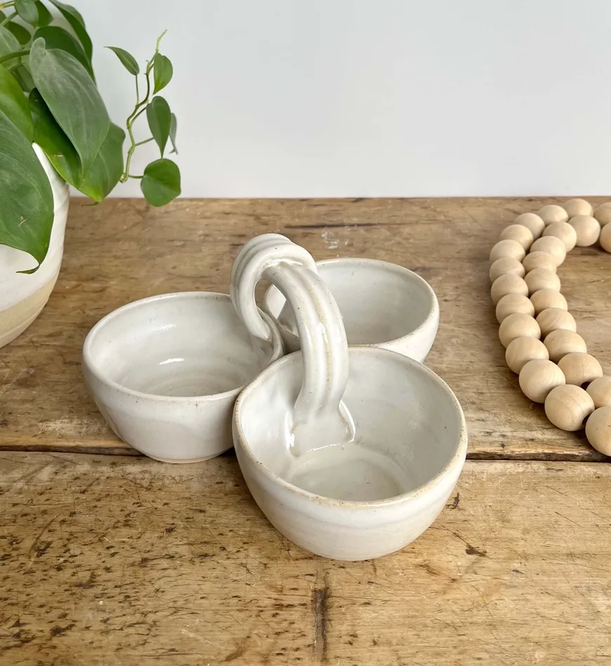 Triple Dip Platter Summer Party Platter Ceramic Dip Tray - White
