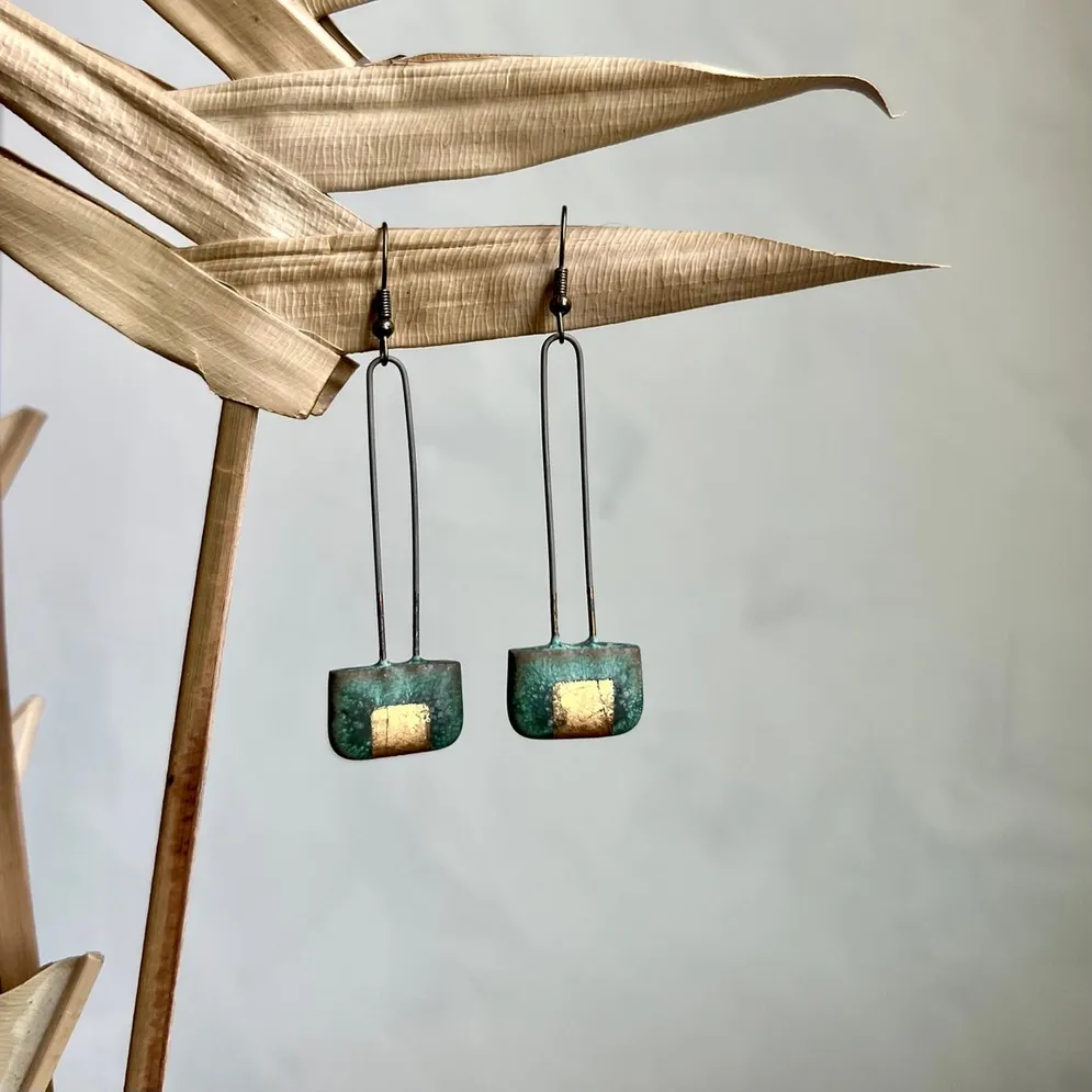 Patina Green Cracked Gold Clay Earring