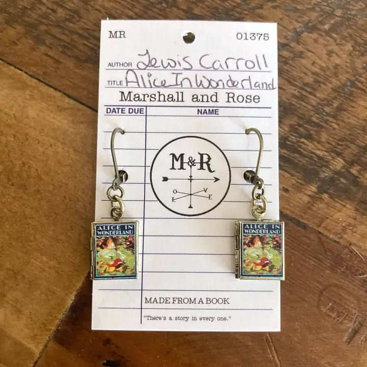 Alice In Wonderland - Rabbit Running Earrings Book Locket Alice In Wonderland - Rabbit Running Earrings Book Locket