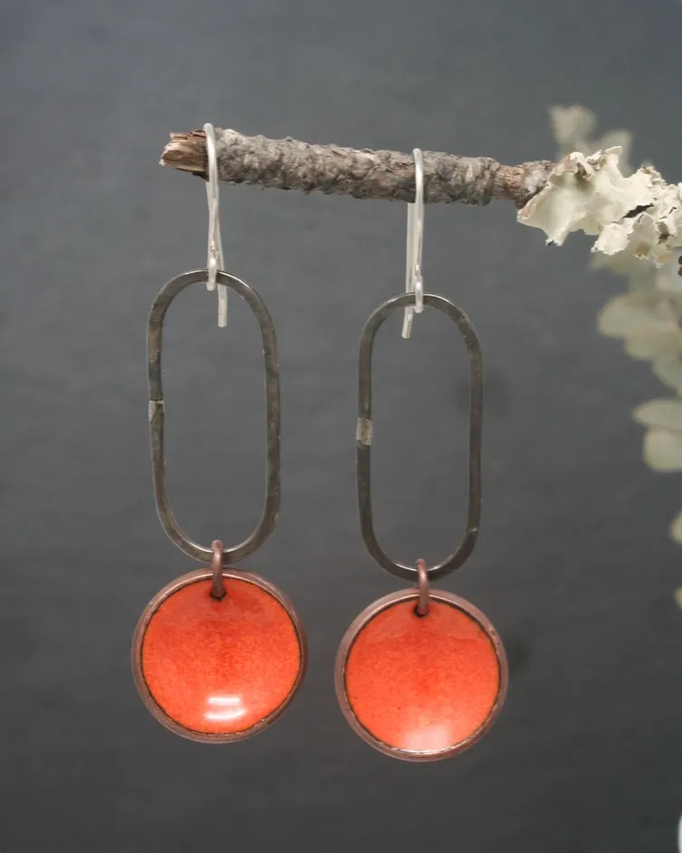 Elongate Earrings - Cantaloupe Penny Patina