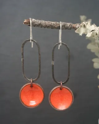 Elongate Earrings - Cantaloupe Penny Patina Elongate Earrings - Cantaloupe Penny Patina