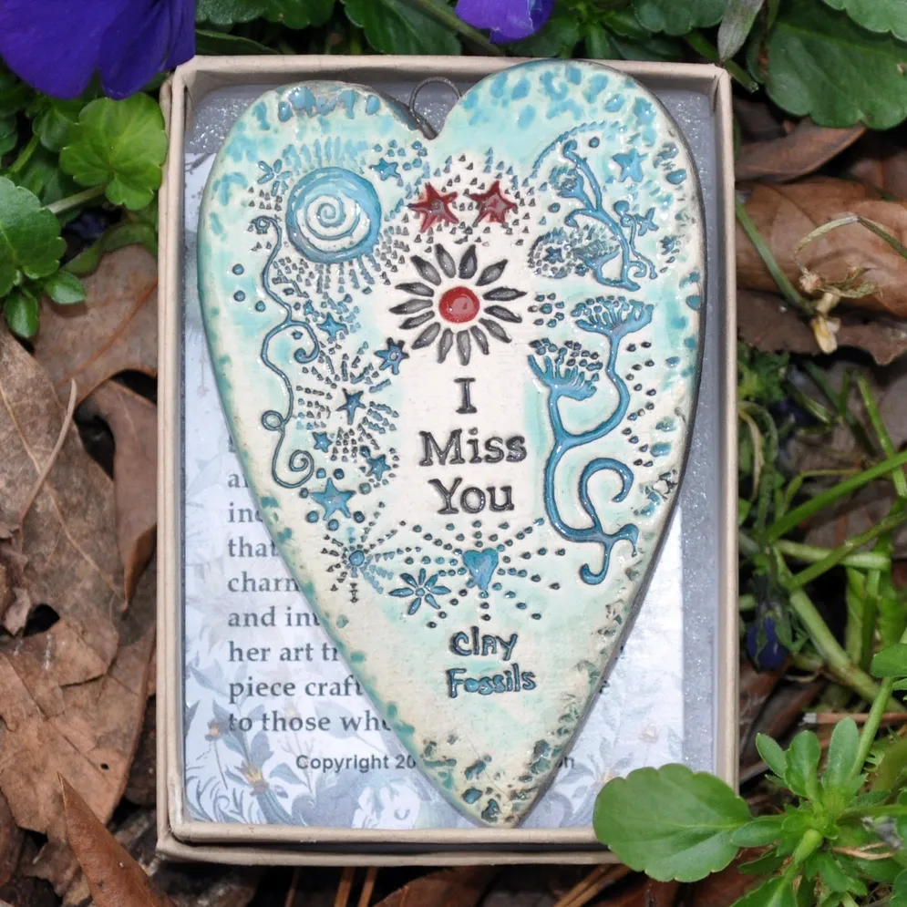 I Miss You pottery ornament, USA, gift handmade 