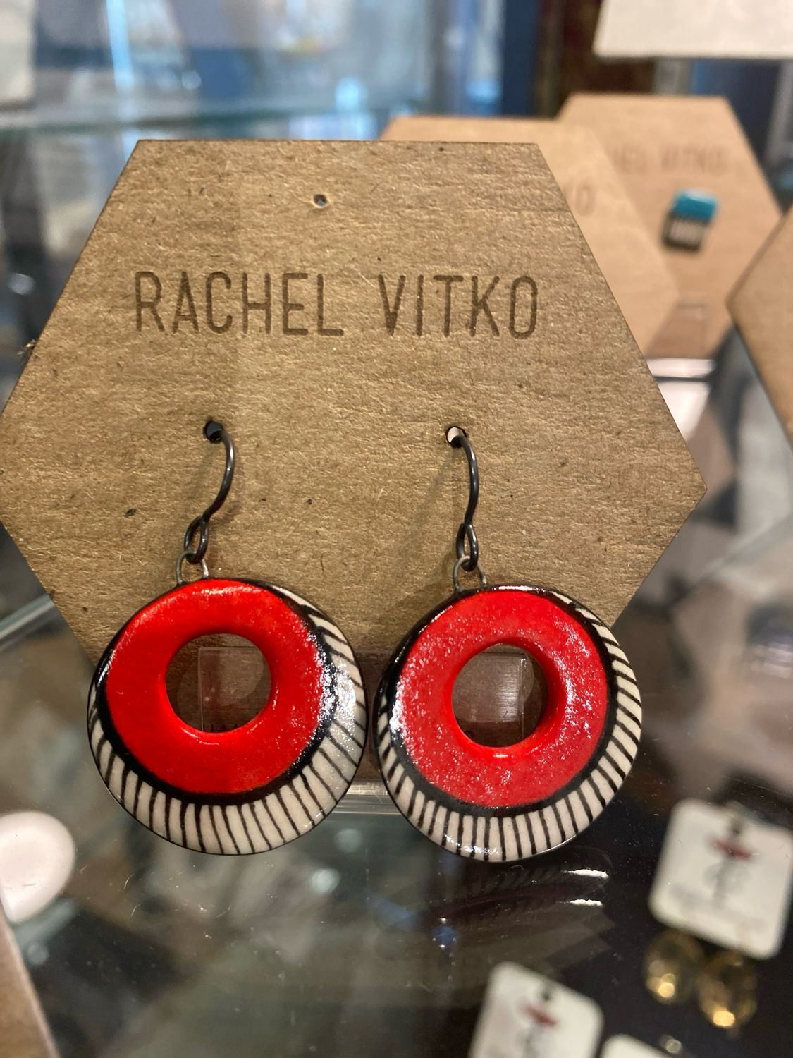 Ceramic earrings Red Hand painted Ceramic earrings Red Hand painted