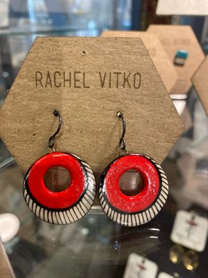 Ceramic earrings Red Hand painted Ceramic earrings Red Hand painted