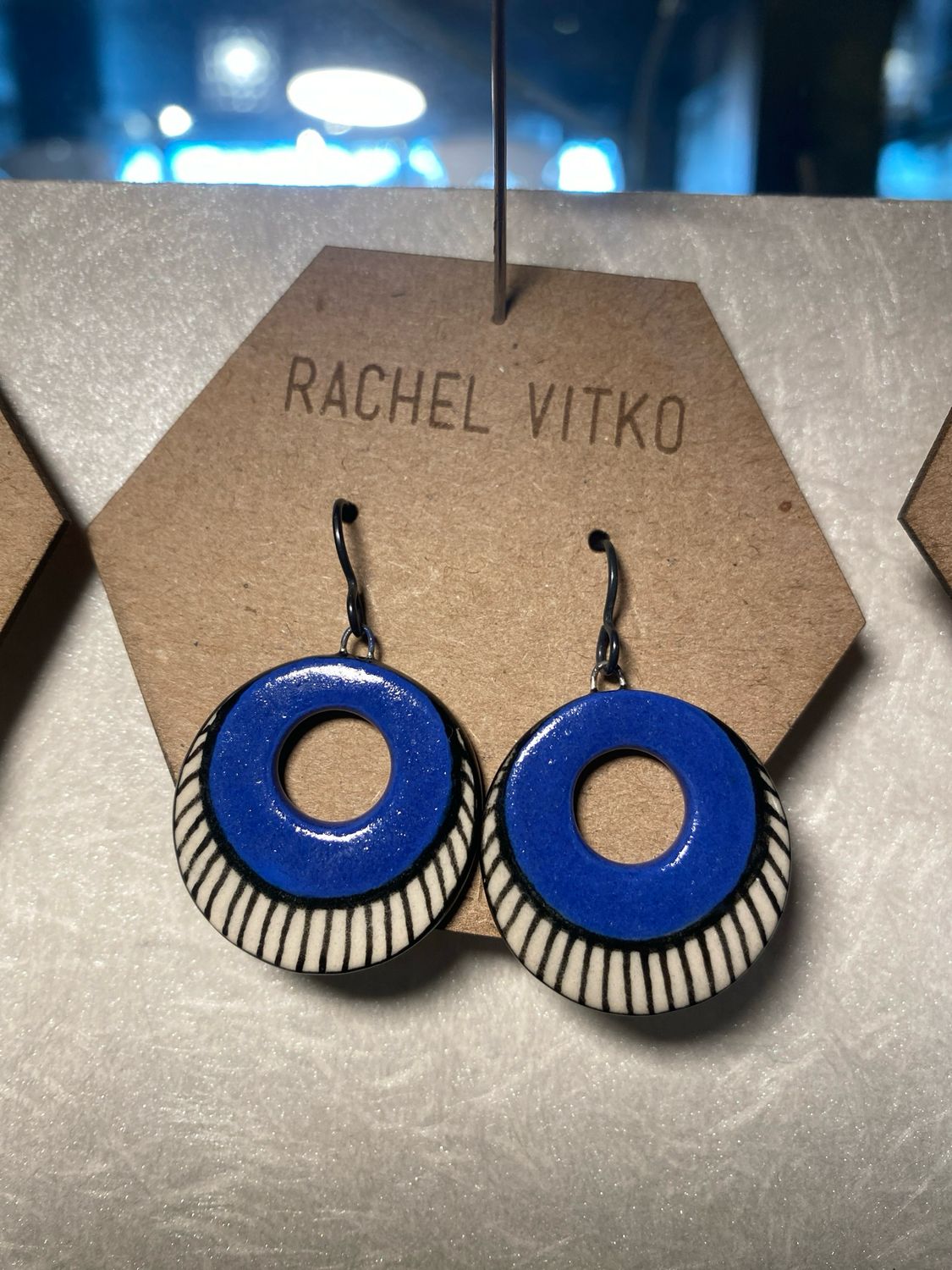 Ceramic earrings Blue Hand painted
