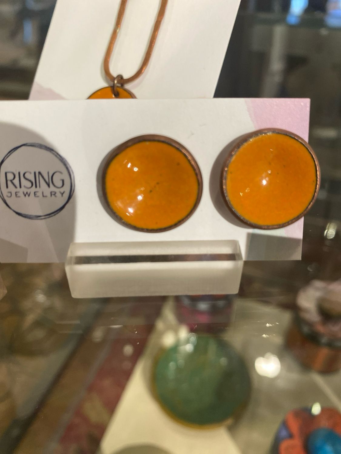 Post Earrings - Cantaloupe Enamel Penny Post Earrings - Cantaloupe Enamel Penny