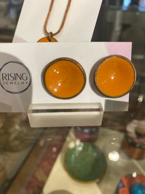 Post Earrings - Cantaloupe Enamel Penny