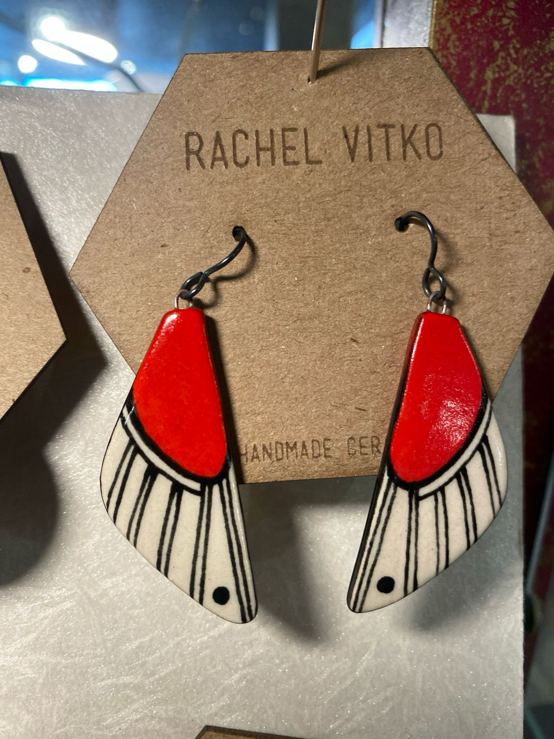 Ceramic earrings Red Hand painted