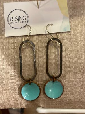 Elongate Earrings - Verdigris Penny Patina Elongate Earrings - Verdigris Penny Patina