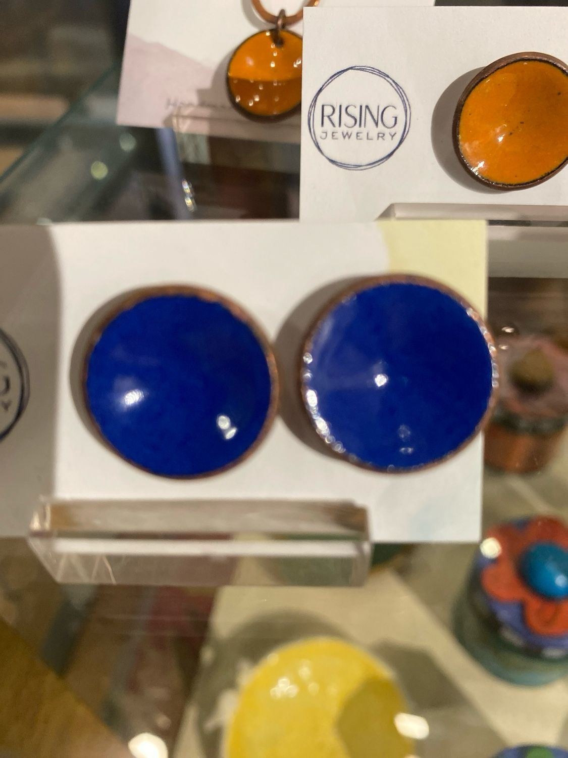 Post Earrings - Blueberry Enamel Penny Post Earrings - Blueberry Enamel Penny