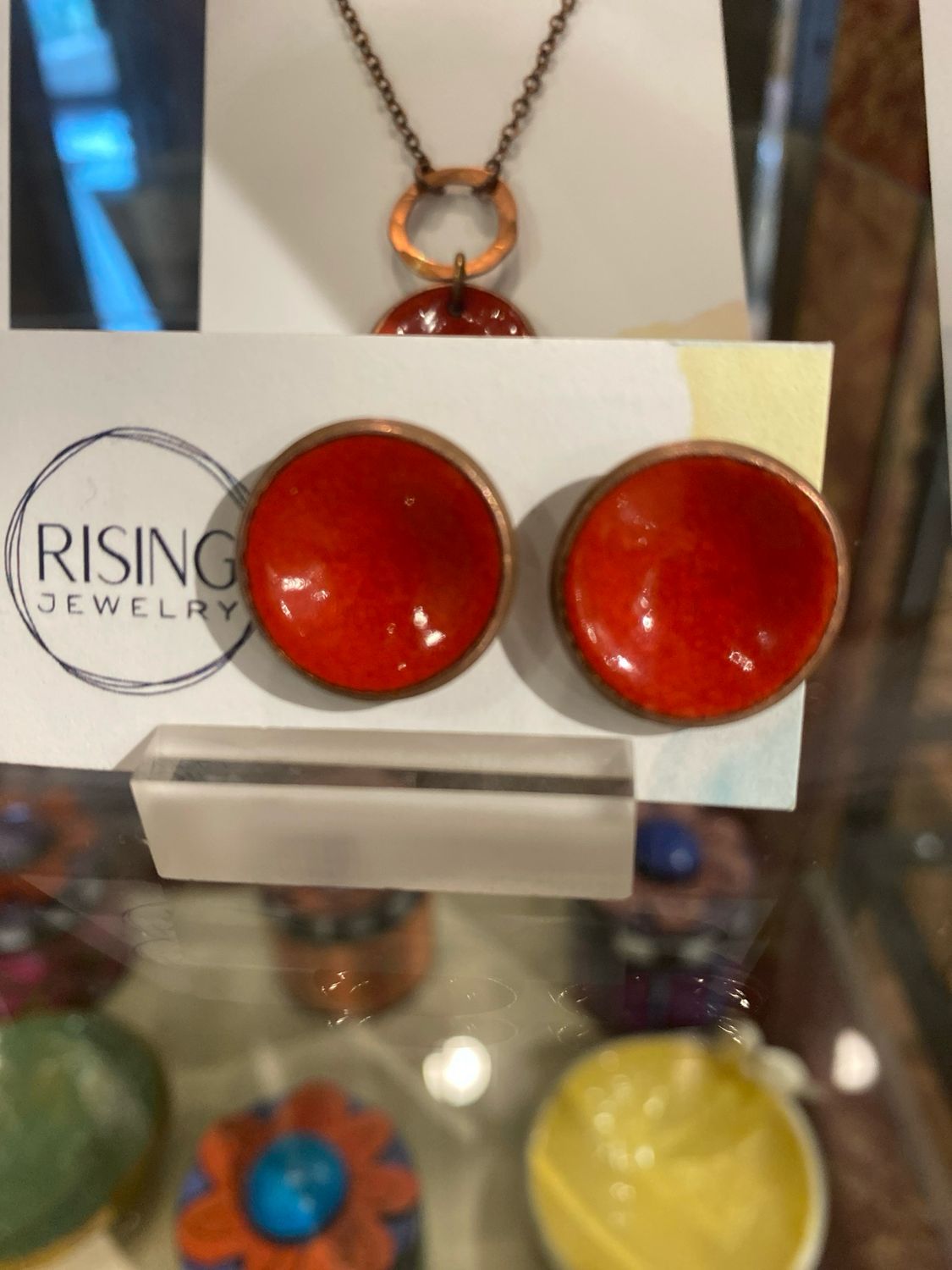 Post Earring - Vermillion Enamel Penny Post Earring - Vermillion Enamel Penny