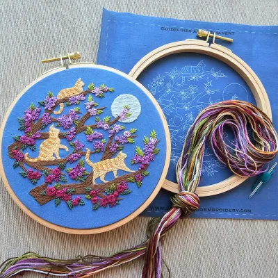 Cats &amp; Full Moon Embroidery Kit - Orange Cats