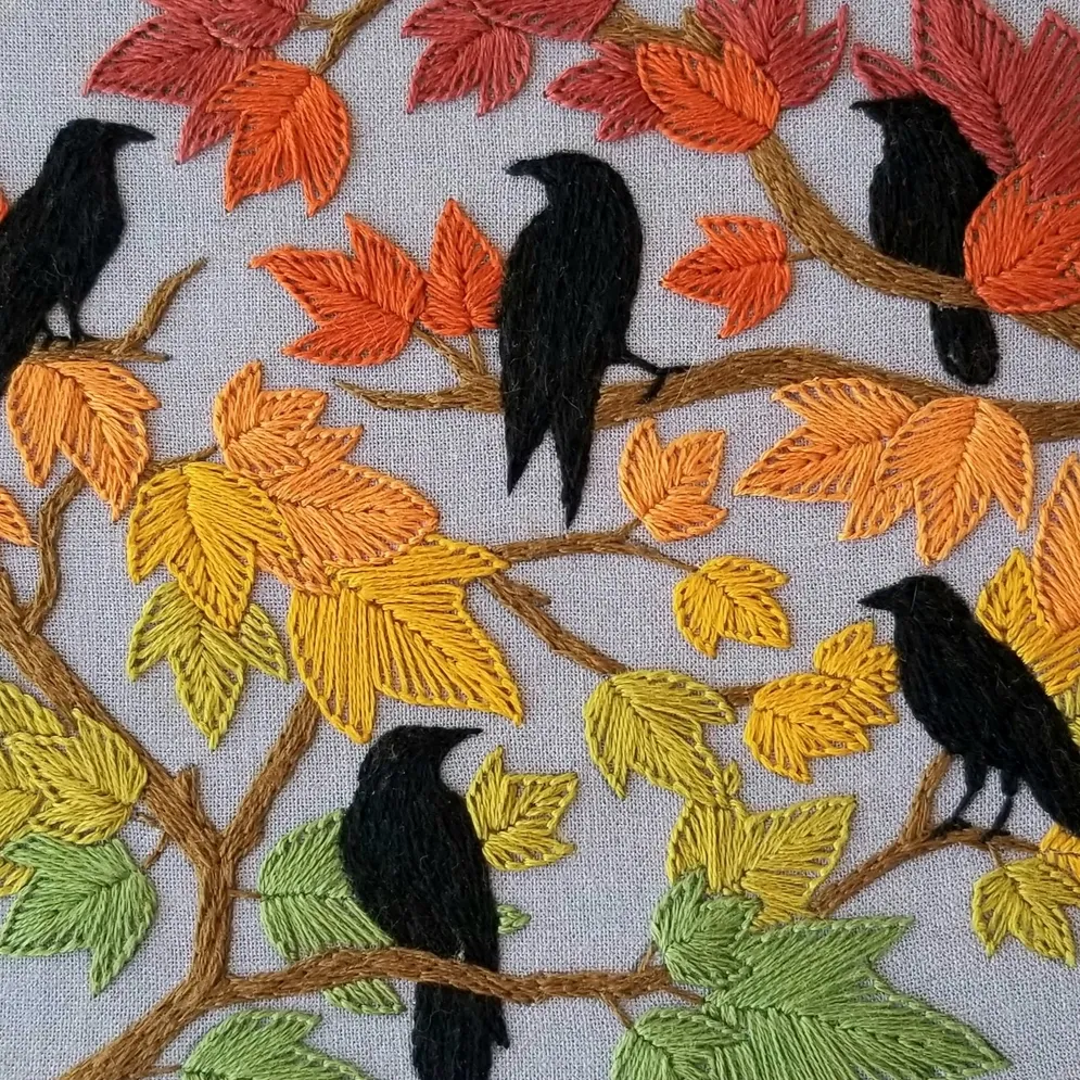Autumn Birds Embroidery Kit - Grey-blue