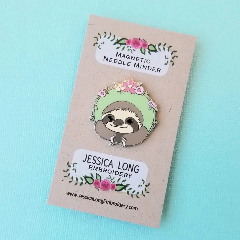 Happy Sloth Enamel Needle Minder