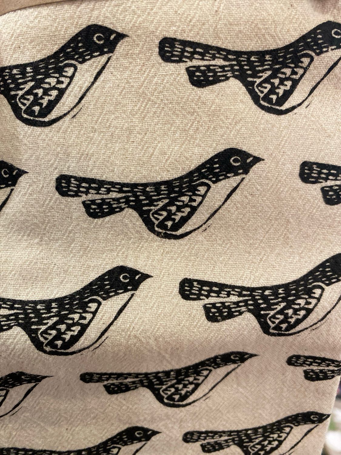 Bird Handprinted Tea Towel - Black on Natural Bird Handprinted Tea Towel - Black on Natural