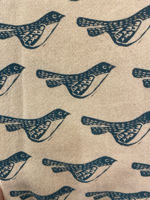 Bird Handprinted Tea Towel - Blue on Natural Bird Handprinted Tea Towel - Blue on Natural