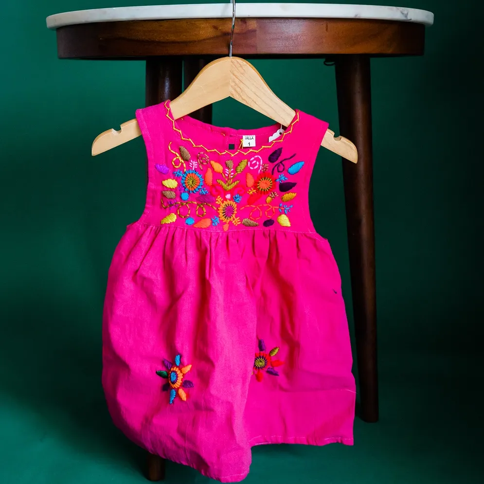 Pink Girl&#39;s Embroidered Sleeveless Dress - 1