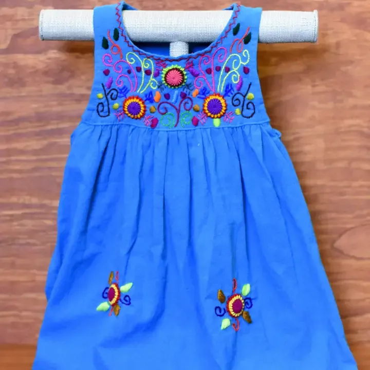 Blue Girl's Embroidered Sleeveless Dress - 1 Blue Girl's Embroidered Sleeveless Dress - 1