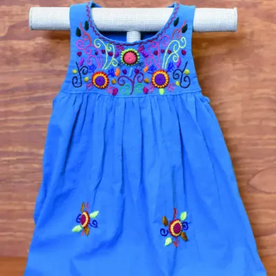 Blue Girl's Embroidered Sleeveless Dress - 2 Blue Girl's Embroidered Sleeveless Dress - 2