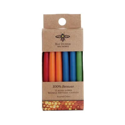 Beeswax Birthday Candles - Assorted Colors - 12 Candles Per Bag)
