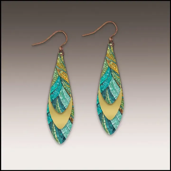 65ML Dunes Mosaic Mixed Metal Feather Drop Earrings