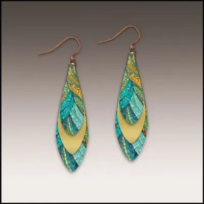 65ML Dunes Mosaic Mixed Metal Feather Drop Earrings