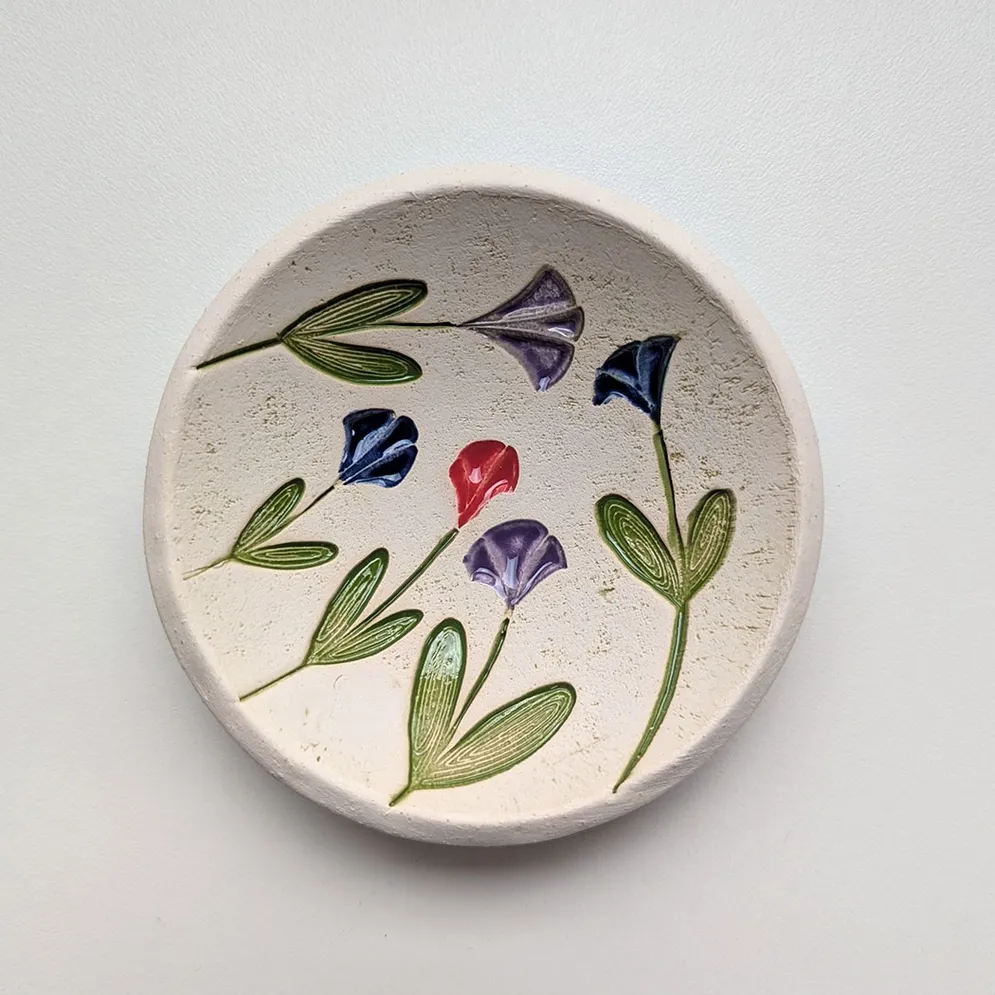 Pottery Dish Bowl - Singing Flowers