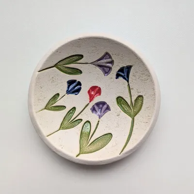 Pottery Dish Bowl - Singing Flowers