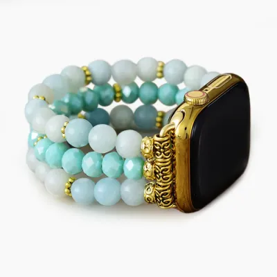 Amazonite Bliss Stretch Apple Watch Strap Large 6.50-7.0 Inch Wrist