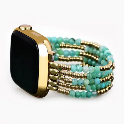 Glowing Amazonite Stretch Apple Watch Strap Large 6.50-7.0 Inch Wrist