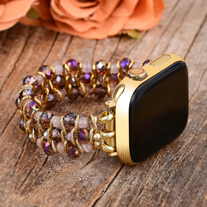 Golden Serenity Gem Stretch Apple Watch Strap Large 6.50-7.0 Inch Wrist