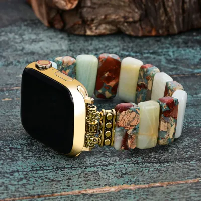 Earth Amazonite Stretch Apple Watch Strap Large 6.50-7.0 Inch Wrist