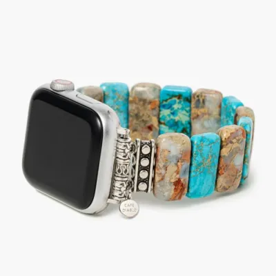 Coastal Turquoise Gem Stretch Apple Watch Strap Large 6.50-7.0 Inch Wrist