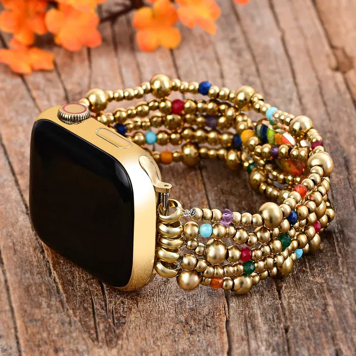 Golden Essence Heart Stretch Apple Watch Strap Large 6.50-7.0 Inch Wrist Golden Essence Heart Stretch Apple Watch Strap Large 6.50-7.0 Inch Wrist