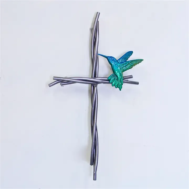 Hummingbird and the Vine Cross - Green/Blue